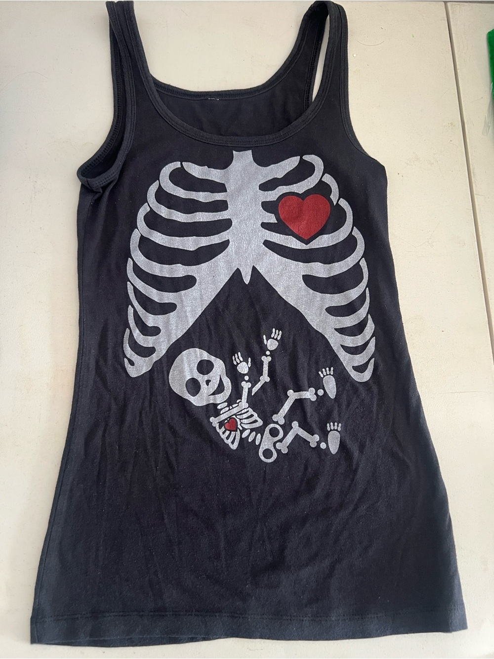 💀❤️MATERNITY OR BABY REVEAL SKELETON & HEART GRAPHITE TANK TOP❤️💀
